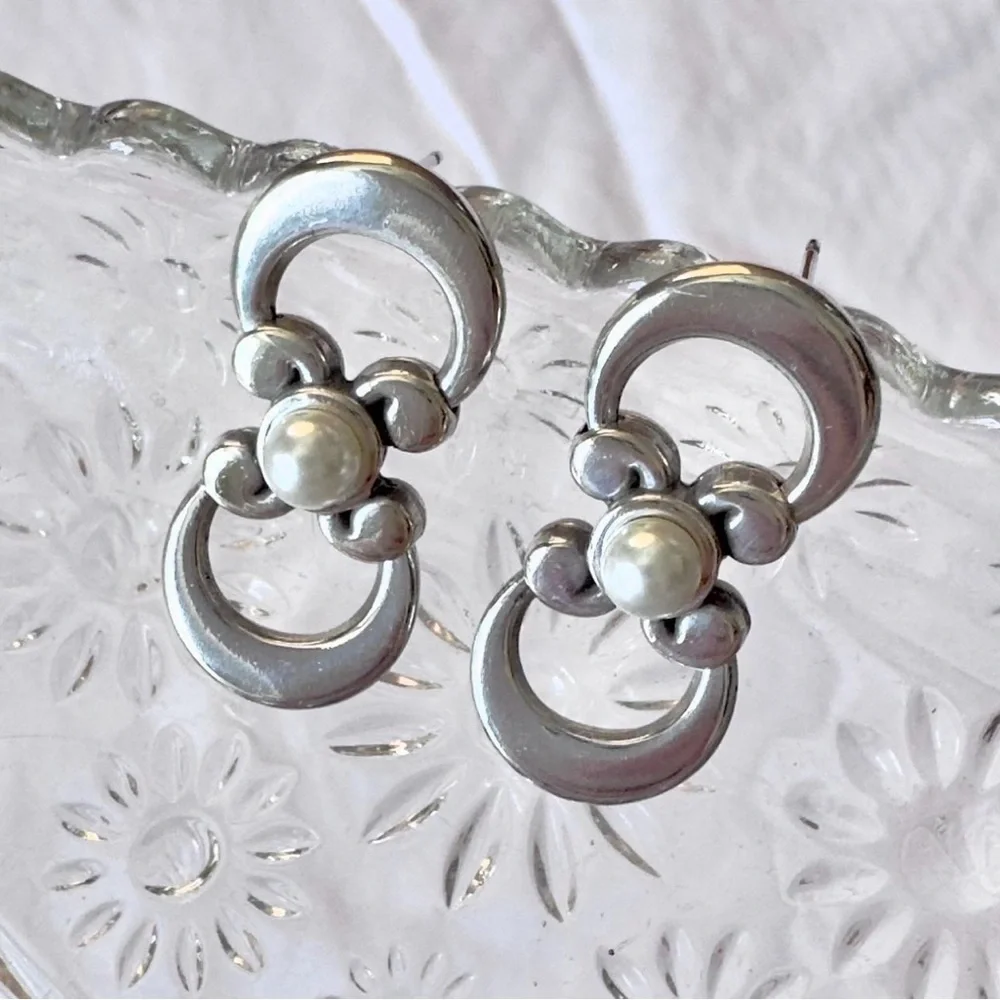 Brighton Taos Pearl Cross Post Drop Earrings
